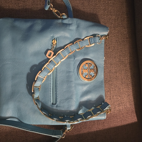Tory Burch Blue Crossbody Bag with Gold Logo - Picture 2 of 5